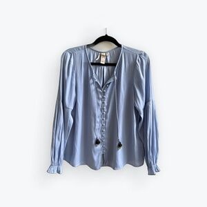 DOLAN Silky Powder Blue Button Up Top | Size Med